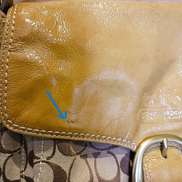 Charming Rustic Camel VINTAGE COACH BLEEKER Shoulder Patent Sig C jacquard - Picture 8 of 16